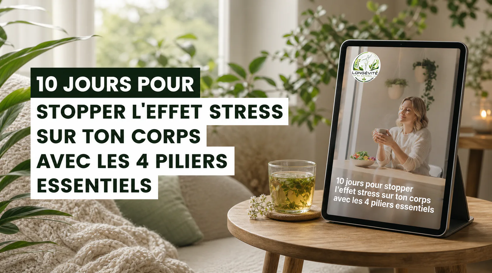 Présentation du guide 10 jours pour stopper l’effet stress sur ton corps avec les 4 piliers essentiels